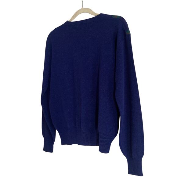 Vintage 90s City Streets Blue Green Argyle Knit Crew Neck Preppy Sweater Medium - Picture 4 of 14